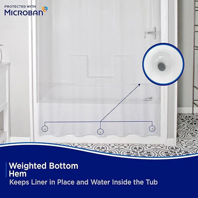 Kenney MB61122PK2 Microban Protected Lightweight 2.8 Gauge Waterproof PEVA Shower Curtain Liner with Durable Eyelet Hang Holes and Weighted Magnetic Hem for Bathroom, 70" W x 72" H, Clear, 2-Pack - ModernBath