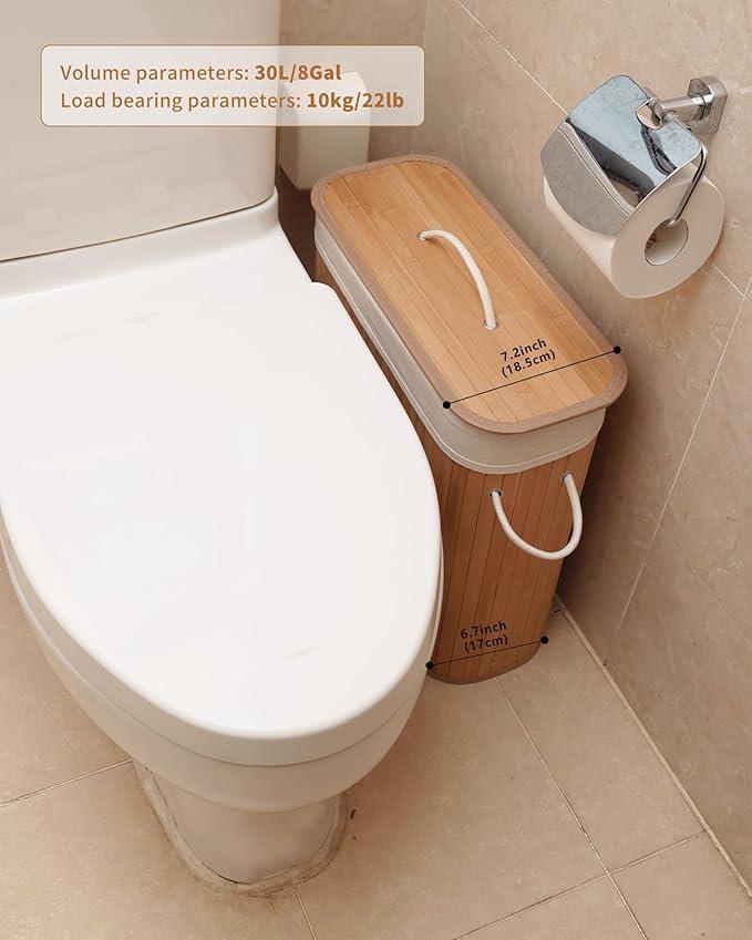 Bamboo Toilet Paper Storage with Lid & Handel, 8 Gallons (30L), Sturdy Toilet Paper Basket, Organizer for Bathroom, Kitchen, Holder with Storage, Natural - ModernBath