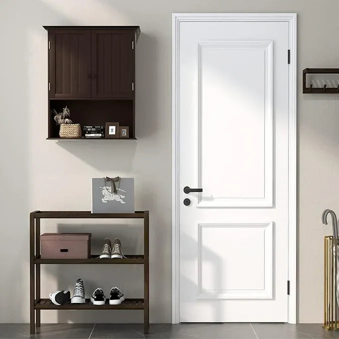 Tangkula Wall Mount Bathroom Cabinet Wooden Medicine Cabinet Storage Organizer with 2-Doors and 1-Shelf Cottage Collection Wall Cabinet (Espresso) - ModernBath