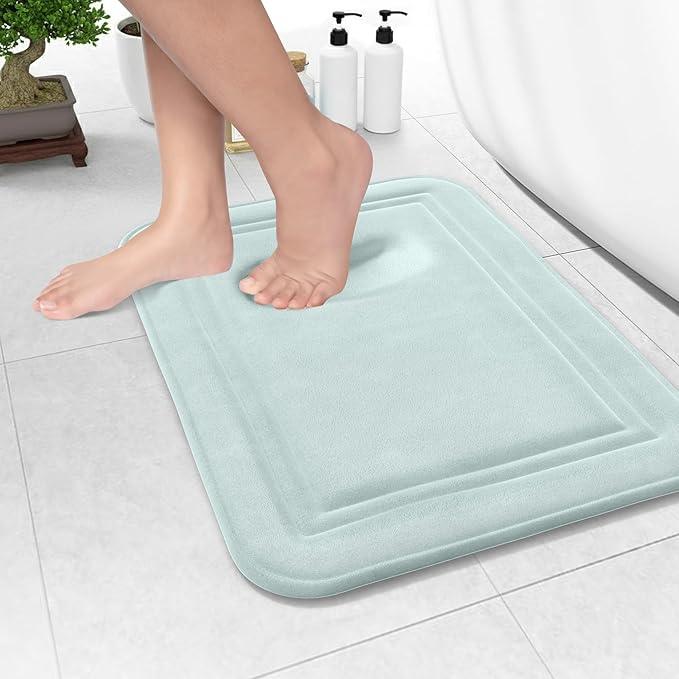 ITSOFT Memory Foam Bath Mat 24x16, Non Slip, Machine Washable, Quick Dry & Absorbent Rugs, Bath Mats for Bathroom Floor, Tub & Shower, Bathroom Rug, Spa Blue - ModernBath
