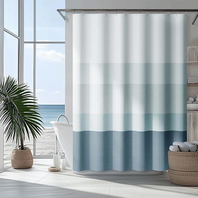 jinchan Ombre Ocean Blue Striped Shower Curtain Waterproof Fabric Shower Curtains for Bathroom Gradual Color Minimalist Design Modern Neutral with 12 Hooks 70x72 Inches - ModernBath