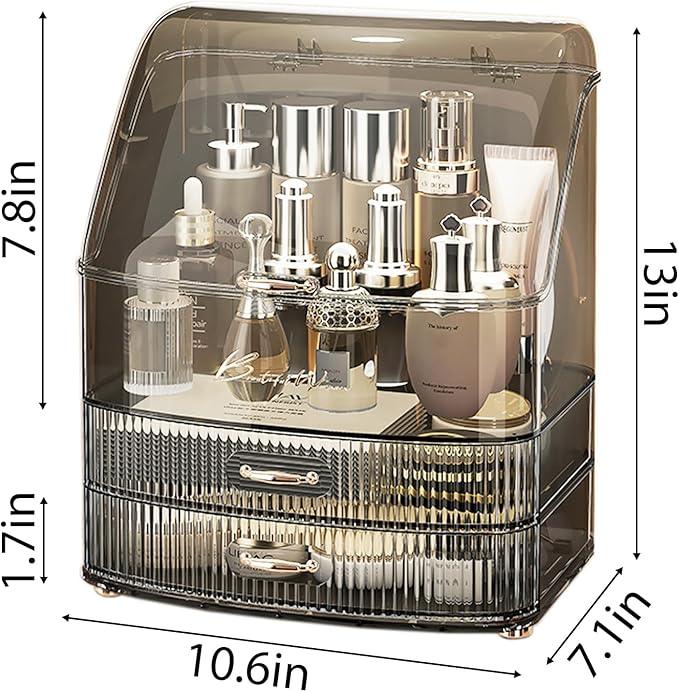 Plukers Makeup Organizer Countertop Vanity with Transparent Lid Drawers Waterproof Dustproof Cosmetic Skincare Bathroom Storage Gift for Women Teens Girls (Clear Black) - ModernBath