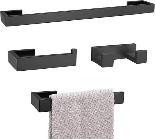 Matte Black Bathroom Hardware Set, 4-Piece Bath Towel Bar Set SUS304 Stainless Steel Towel Rack Set for Bathroom, 23.6 inches Bathroom Towel Holder Set Wall Mounted - ModernBath