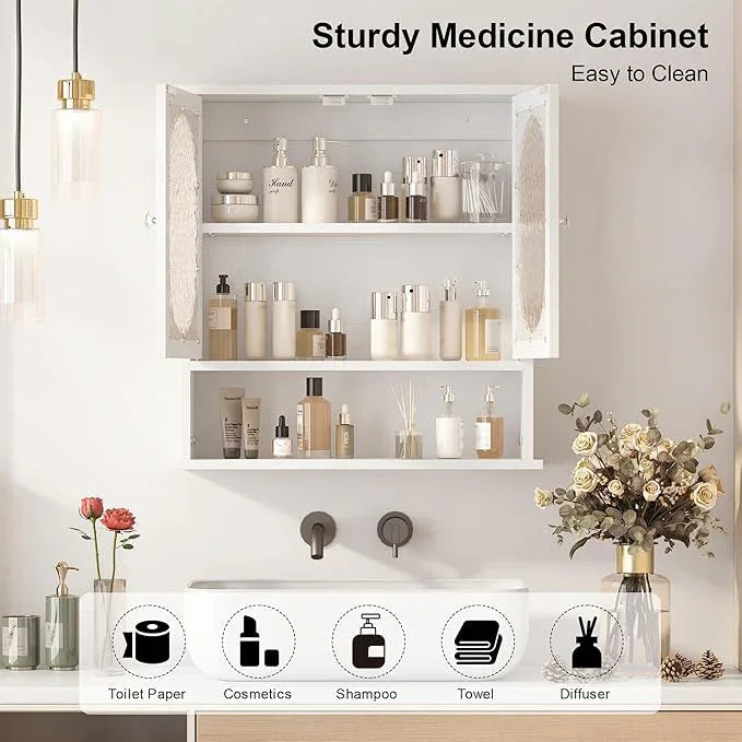 Medicine Cabinet for Bathroom,2 Acrylic Doors White Oval Bathroom Wall Cabinet,Over Toilet Storage Cabinet for Laundry Room/Kitchen/Living Room,Surface Mount Medicine Cabinets 23x24 - ModernBath