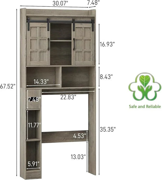 Over The Toilet Storage Cabinet, Farmhouse Storage Cabinet Over Toilet with Sliding Doors，Home Space-Saving Toilet Rack, for Bathroom, Restroom, Laundry.Wash Grey - ModernBath