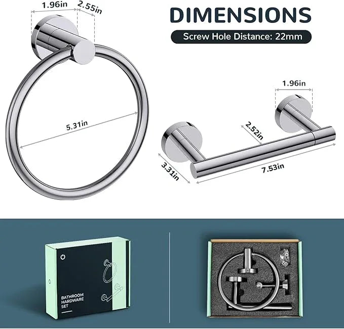 FORIOUS Toilet Paper Holder Wall Mount, SUS304 Stainless Steel Double Post Pivoting Tissue Roll Holder and Hand Towel Ring Set for Bathroom, RV, Bathroom Hardware Accessories Set, Chrome - ModernBath
