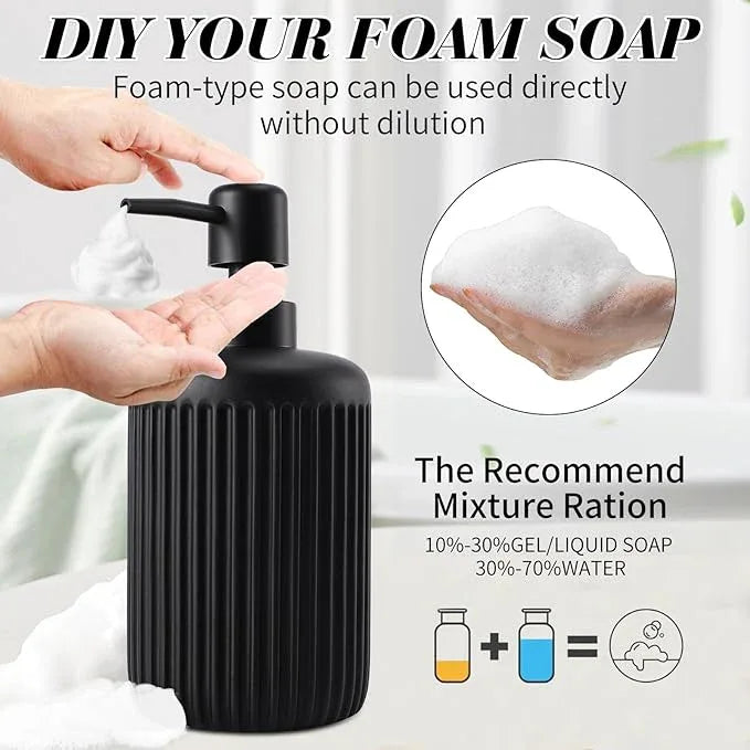 XLHOMO Black Resin Bathroom Accessories Set 5 Pcs, Bathroom Accessory Set Includes Foaming Soap Dispenser, Lotion Soap Dispenser, Toothbrush Holder, Qtip Holder, Soap Dish, for Modern Home Apartment - ModernBath