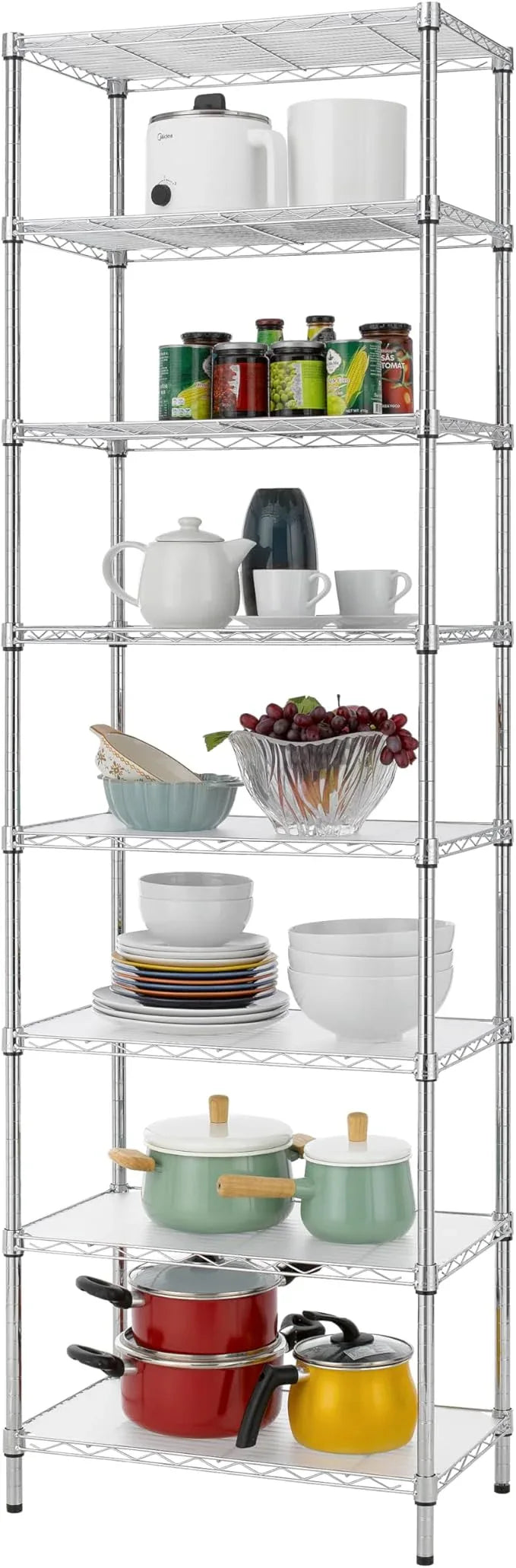 Finnhomy 8-Tier Wire Shelving Unit Adjustable Steel Wire Rack Shelving, 80.7 Inches Height 8 Shelves Metal Storage Rack, Pantry Shelves for Storage with PE mat, NSF Certified, Chrome - ModernBath