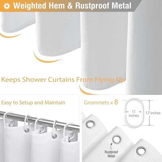 BTTN Fabric Shower Curtain, Linen Textured Heavy Duty Polyester Cloth Shower Curtain Set with Plastic Hooks, White, 48" W x 72" L (Pack of 1) - ModernBath