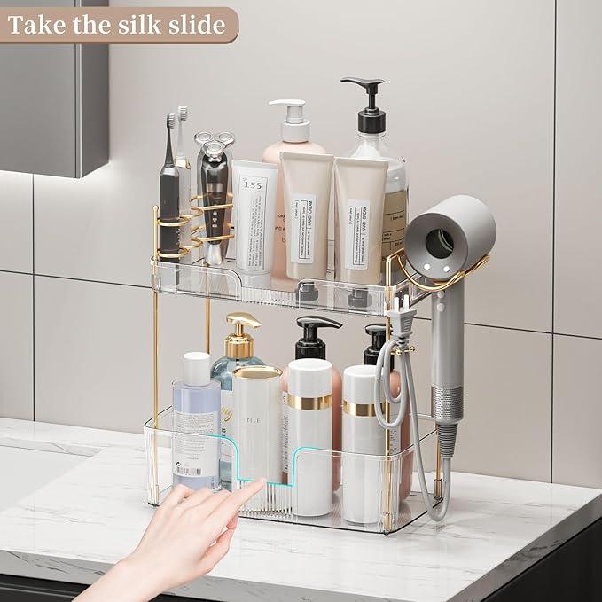 Bathroom Counter Organizer, Large Makeup Organizer Countertop, Shelf Storage, Vanity Tray, Easily Assemble for Bathroom Organizers and Storage, Undersink, Cabinet, 2 Tiers Clear - ModernBath