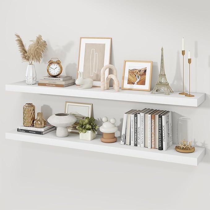 Floating Shelves for Wall, Wall Mounted Rustic Wood Shelves for Bathroom, Bedroom, Living Room, Kitchen, Hanging Shelf for Books/Storage/Room Decor (White, 55") - ModernBath