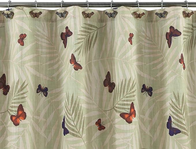 Rustproof Butterfly Shower Curtain Hooks, Vintage Brown Chocolate Bathroom Shower Curtain Hooks, 5 Roller Ring Balls Decorative Shower Hooks for Butterfly Floral Farmhouse Shower Curtain, Set of 12 - ModernBath