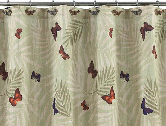 Rustproof Butterfly Shower Curtain Hooks, Vintage Brown Chocolate Bathroom Shower Curtain Hooks, 5 Roller Ring Balls Decorative Shower Hooks for Butterfly Floral Farmhouse Shower Curtain, Set of 12 - ModernBath