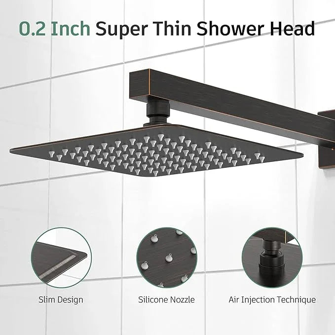 SunCleanse Shower Faucet Set with Valve, 8 Inch Square Shower Head and Handle Set, Single Handle Shower Trim Kit with Extra Long Shower Arm, Oil Rubbed Bronze - ModernBath