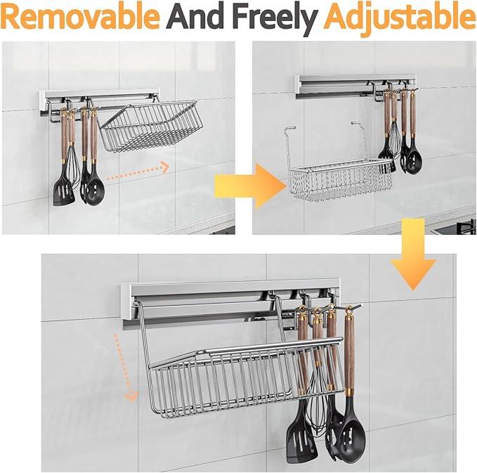 MINGLING Shower Caddy Hanging with Wall Back Crossbar, Rustproof 304 Stainless Steel Shower Organizer, Adhesive Bathroom Wall Storage Basket for Kitchen and Home Decor - ModernBath