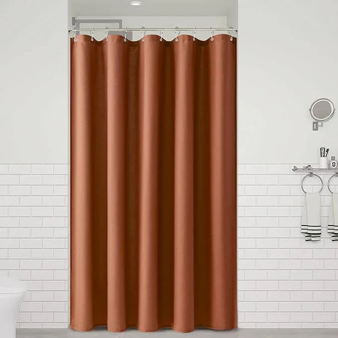Naturoom Terracotta 60 Inch Boho Shower Curtain - Stall Narrow Half Linen Ultra Thick Fabric Shower Curtain Set with Hooks, Farmhouse Rustic RV Camper Bath Curtains for Bathroom, 60x72 - ModernBath