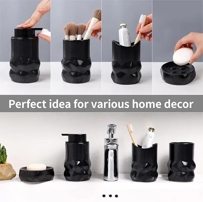 BosilunLife Modern Ceramic Bathroom Accessories Set, Bathroom Counter Set Matte Black Bathroom Decor Sets Accessories Bathroom Foam Soap Dispenser, Toothbrush Holder Set, Soap Dish, Apothecary Jars - ModernBath