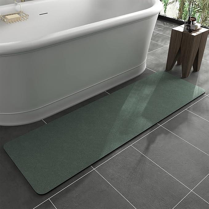 MontVoo -Bath Mat Rug-Rubber Backing Non Slip Quick Dry Absorbent Thin Bathroom Rugs Fit Under Door-Faux Suede Surface Bathroom Floor Mats-Shower Rug for in Front of Bathtub Shower Green 17"x59" - ModernBath