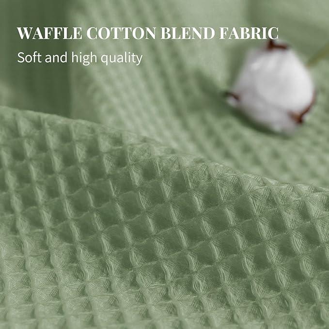 River Dream Sage Green Fabric Shower Curtain Set, Cotton Blend, Waffle Weave, with Snap in Replacement Liner，54 x 80 inches - ModernBath