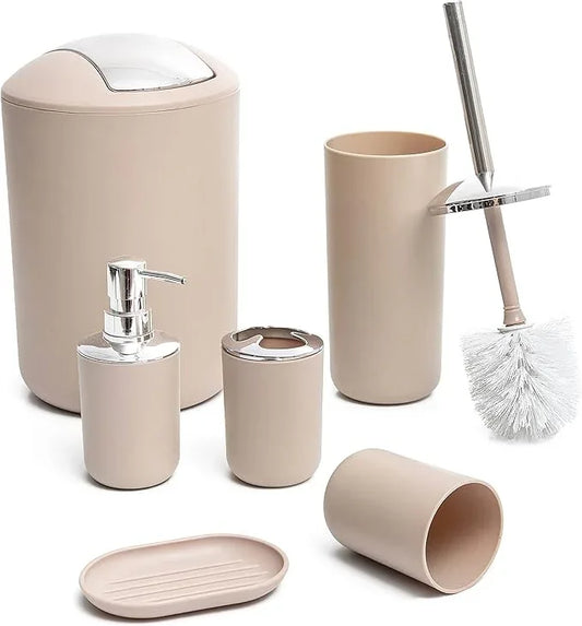Moss & Stone 6-Piece Bathroom Accessories Set, Includes Soap Dispenser, Toothbrush Holder, Toothbrush Cup, Soap Dish, Complete Bathroom Decor Set (Beige) - ModernBath