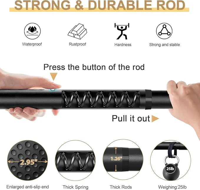 ZipGlo Tension Curtain Rod 51-128inch,Black Heavy Duty Curtain Rods No Drilling for Window or Bathroom,Shower Curtain Rods,Long Outdoor Curtain Rod for Patio,Rod Diameter 1.26 Inch - ModernBath