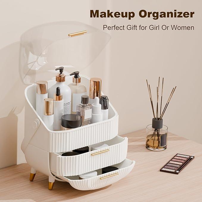 lurcns Makeup Organizers and Storage, Make up Organizer for Vanity Cosmetics Skincare Organizers With Lid and Drawers Display Cases for Countertop（White） - ModernBath