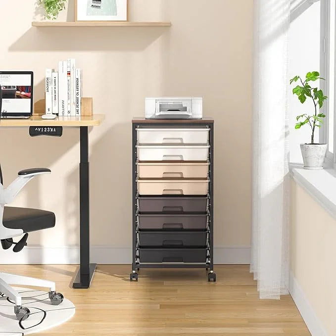 Rolling Storage Cart with Drawers, Rolling Drawer Cart and Wooden Tabletop,Storage Drawer Cart for Living Room,Classroom,Bedroom,Bathroom,Dorm,Office,Brown Gradient - ModernBath