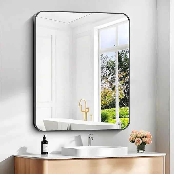 DESBING 30" x 36"Bathroom Mirror, Matte Black Wall Mirror with Metal Frame, Decorative Rectangular Vanity Mirror for Bedroom Bathroom Living Room Entryway (Horizontal/Vertical) - ModernBath