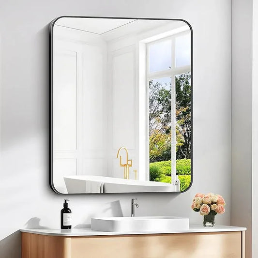 DESBING 30" x 36"Bathroom Mirror, Matte Black Wall Mirror with Metal Frame, Decorative Rectangular Vanity Mirror for Bedroom Bathroom Living Room Entryway (Horizontal/Vertical) - ModernBath