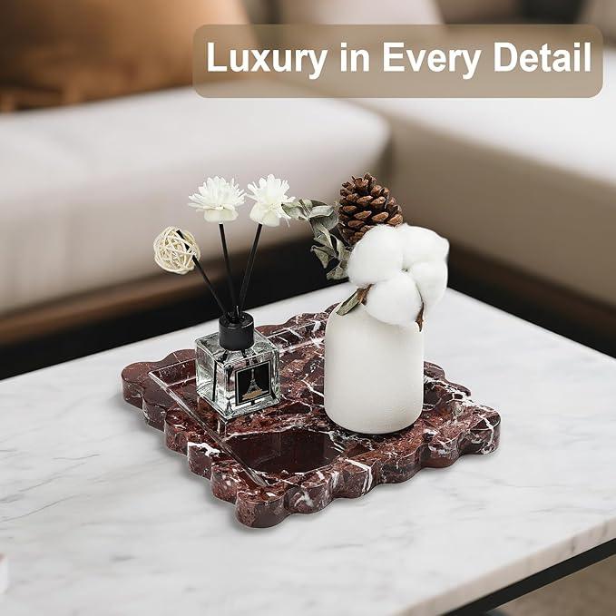 Natural Marble Vanity Tray - Moujings Genuine Marble Perfume Tray for Bathroom Decor, Stone Bathroom Vanity Organizer Tray for Kitchen Counter, Candles, Jewelry, Coffee, Makeup, Key - ModernBath