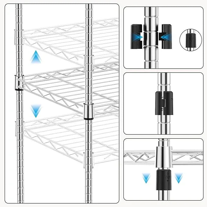 1250 lbs 5 Tier Shelf Metal Storage Shelves Wire Rack Closet Organizers with Wheel for Garage Kitchen Bathroom Laundry Chrome 13.7" D x 23.6" W x 62.4" H - ModernBath