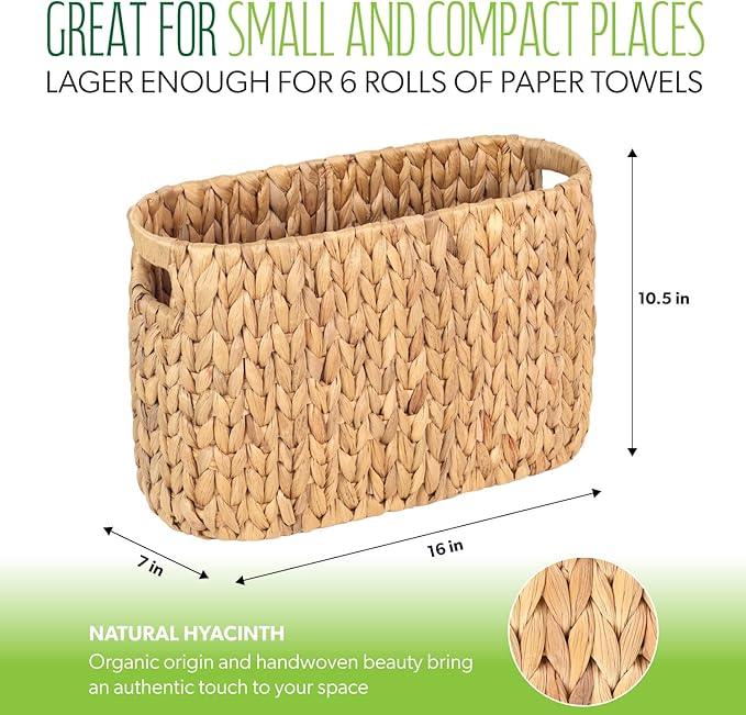 Toilet Paper Storage Holder with Built-in Handles, Water Hyacinth Toilet Papers Holder for up to 6 Mega Rolls, Wicker Toilets Paper Baskets, Decor Bathroom Storage Basket for Countertops,Shelves - ModernBath