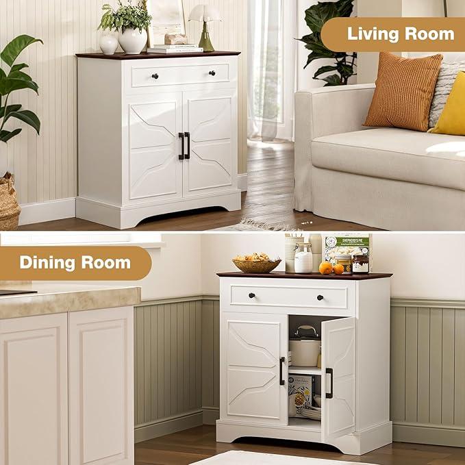 Buffet Cabinet with Storage, Coffee Bar with Drawer & Adjustable Shelf, Modern Sideboard for Kitchen, Living Room, White - ModernBath