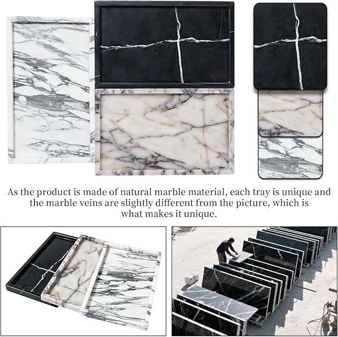 Amauto Natural Marble Vanity Tray Genuine Stone Storage Perfumes Tray Real Luxurious for Home Decor Bathroom/Vanity/Dresser Non-Resin/Non-Ceramic (Black) - ModernBath