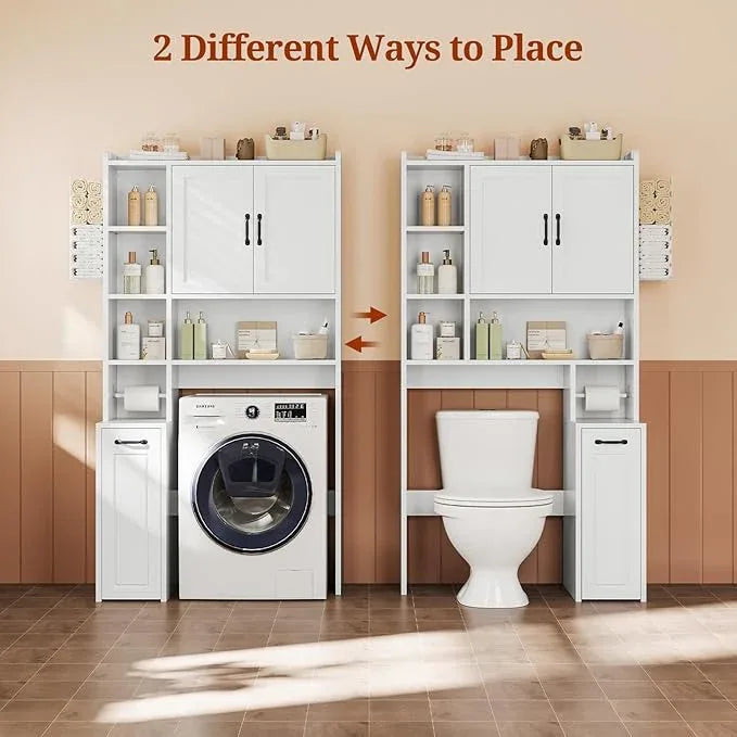 Over The Toilet Storage Cabinet with Pulley, Bathroom Cabinet, Space Saver W/Adjustable Shelf Rack for Bathroom, Restroom, Laundry (White-Type B) - ModernBath