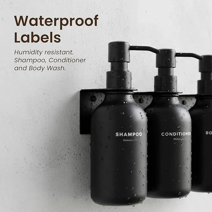 MaisoNovo Shampoo and Conditioner Dispenser - Shower Soap Dispenser Wall Mounted - 16.9 fl oz Set of 3 Black Plastic Bottles Black Pump - Shampoo Dispenser, Shower Dispenser - ModernBath