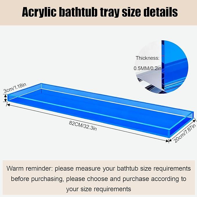 CXNGD Bathtub Tray Table, Clear Acrylic, Anti-Slip Bath Caddy, L32.3″ * W7.87″ * H1.18″ (Blue, L29.9 x W7.87 x H1.18) - ModernBath