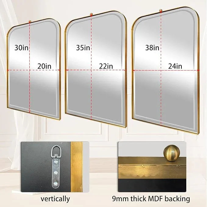 POZINO Brushed Gold Arched Mirror, 22"x35" Brass Vanity Oblong Mirror for Over Sink, Stainless Steel Frame Rounded Rectangle Mirrors for Bathroom Bedroom Living Room Entryway Hallway - ModernBath