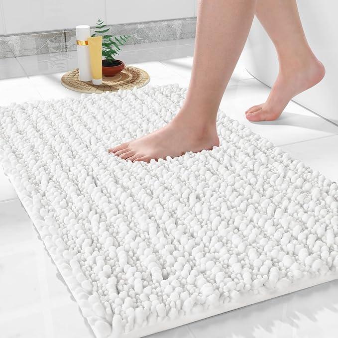 Yimobra Bathroom Rugs Non Slip Washable 32x20 Inch - Ultra Soft Absorbent Chenille Bath Mat, Quick Dry Shaggy Floor Carpet for Tub Shower, White Home Decor Accessories - ModernBath