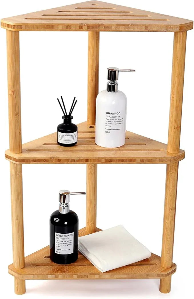 Bamboo Corner Shower Caddy Stand 3-Tier Waterproof,Free Standing Corner Shelf Shower Stool Organizer for Inside Shower,Space-Saving Storage Shelf with Anti-Slip Feet - ModernBath
