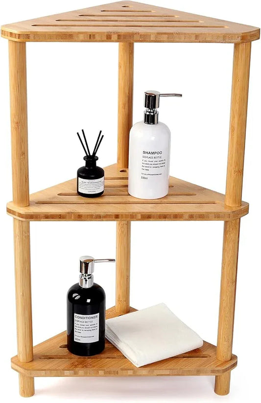 Bamboo Corner Shower Caddy Stand 3-Tier Waterproof,Free Standing Corner Shelf Shower Stool Organizer for Inside Shower,Space-Saving Storage Shelf with Anti-Slip Feet - ModernBath