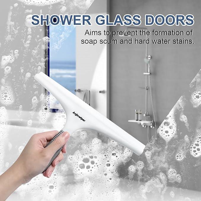 Anjinwiper Silicone Shower Squeegee with Hook, Bathroom Squeegee for Shower Glass, Squeegee for Shower Doors, Mirror and Window, Shower Squeegee for Tile Shower Walls(10 inch, White & Gray) - ModernBath