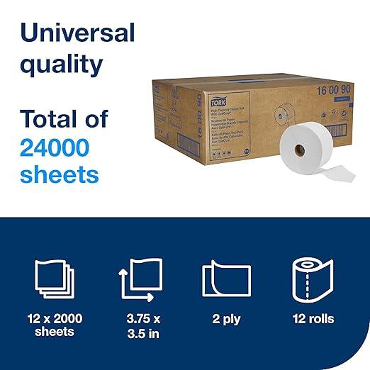 Tork OptiCore® Mid-size Toilet Paper Roll White T10, Universal, 2-ply, 12 x 2000 sheets, 160090 - ModernBath