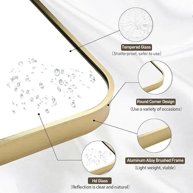 CLBA Gold Bathroom Mirror, 30x36 Inch Brushed Gold Mirror, Aluminum Alloy Framed Vanity Mirror, Rounded Rectangle Bathroom Mirror for Over Sink, Anti-Rust Wall Mirror (Horizontally or Vertically) - ModernBath