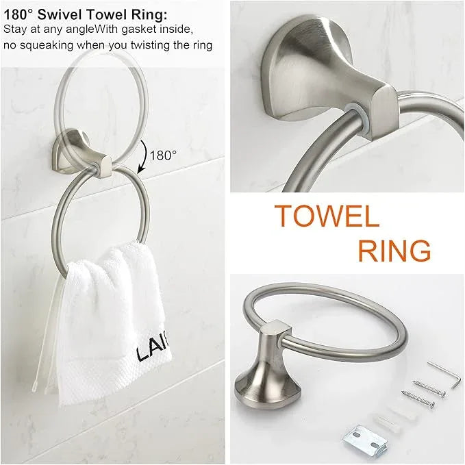 BGL Bathroom Hardware Set Brushed Nickel Adjustable Expandable Towel Bar 4-Piece Bathroom Accessory Set Wall Mounted Robe Hook Toilet Paper Holder Towel Ring Towel Bar - ModernBath