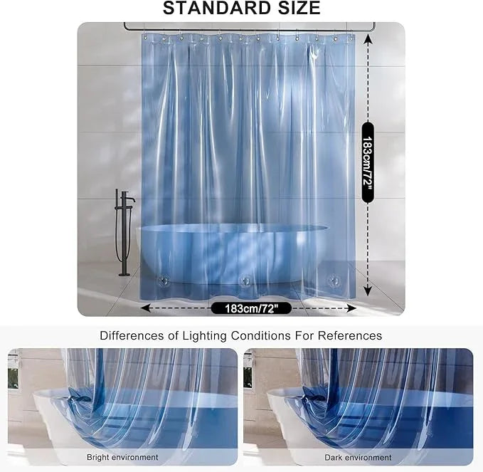 AmazerBath Shower Curtain Liner, 100% EVA Soft Clear Blue Heavy Duty Shower Curtain and Liner 2-in-1, 72x72 Luxury Plastic Weighted Bathroom Shower Liner, 12 Rustproof Grommets & 3 Heavyweight Stones - ModernBath