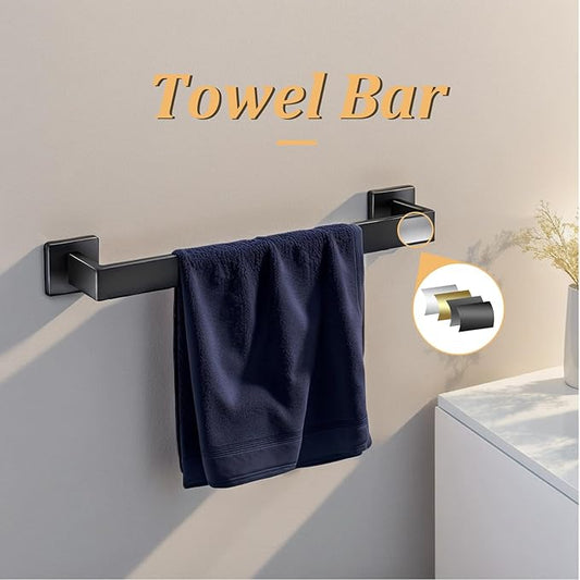 10 Pieces Bathroom Hardware Accessories Set 16 Inch Wall Mounted Towel Bar Set Matte Black Towel Rack Rings Stainless Steel Toilet Paper Holder Bath Coat Hooks