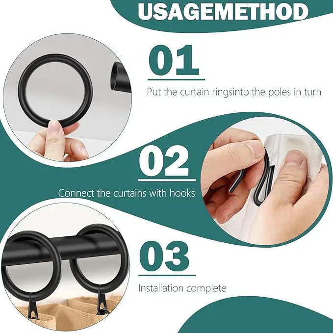 Dpyrrhic 30Pcs Metal Curtain Rings 42mm Interior Diameter and 30 Pcs Curtain Drapery Pin Hooks,Black Curtain Hooks for Drapes,Window,Shower Curtain - ModernBath