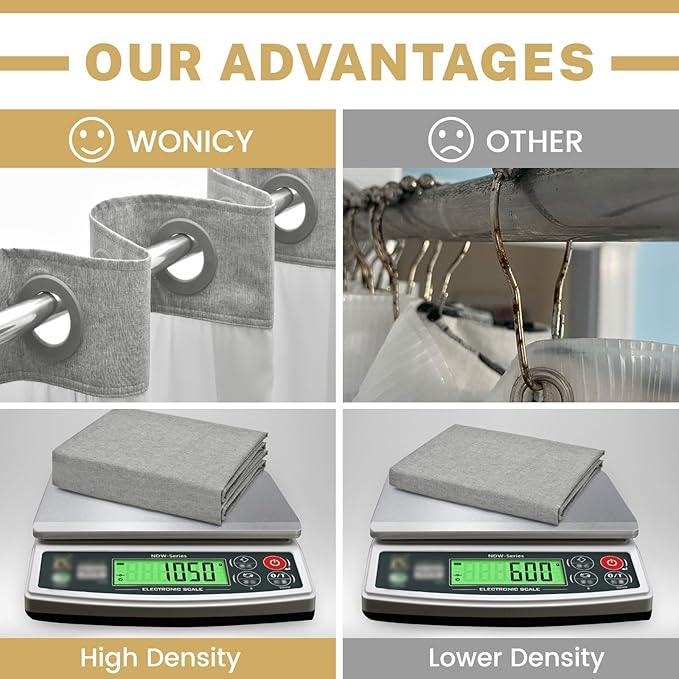 WONICY Extra Long No Hook Shower Curtain with Snap in Liner, Polyester Textured Shower Curtain with Liner Set, Waterproof Washable Hotel Style Shower Curtains for Bathroom, 71Wx86H, Grey - ModernBath