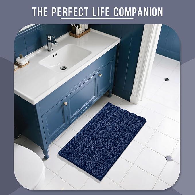 Yimobra Bathroom Rug Mat 32 x 20, Non Slip and Super Absorbent Bath Mat,Machine Washable Quick Dry,Ultra Plush Chenille Shower Rugs for Bathroom Floor Sink Tub and Shower Outside,Navy Blue - ModernBath